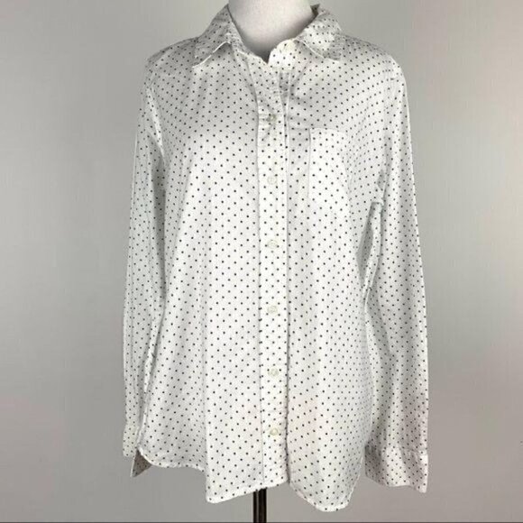 Delias top L white navy blue polkadot button down - Picture 1 of 9